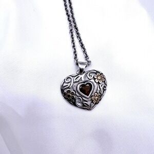 Retired James Avery Garnet Heart Necklace Silver Gold Jewel Classic Preppy